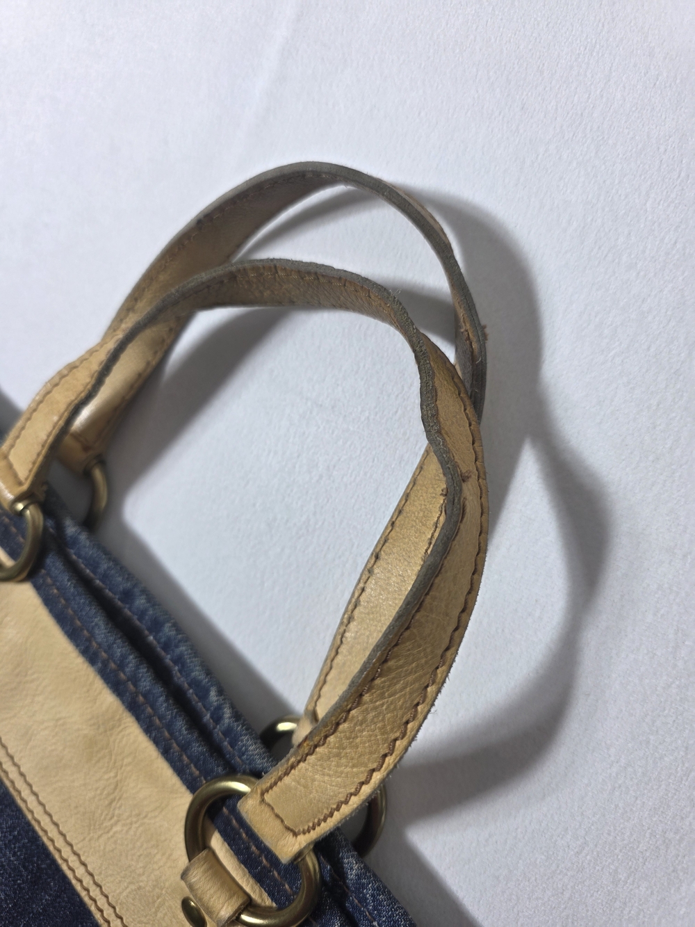 Yves Saint Laurent Rive GAUCHE Blue Denim Tote with Tan Leather Accents - Picture 6 of 16